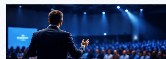 Executive presenting a commercial strategy to a professional audience